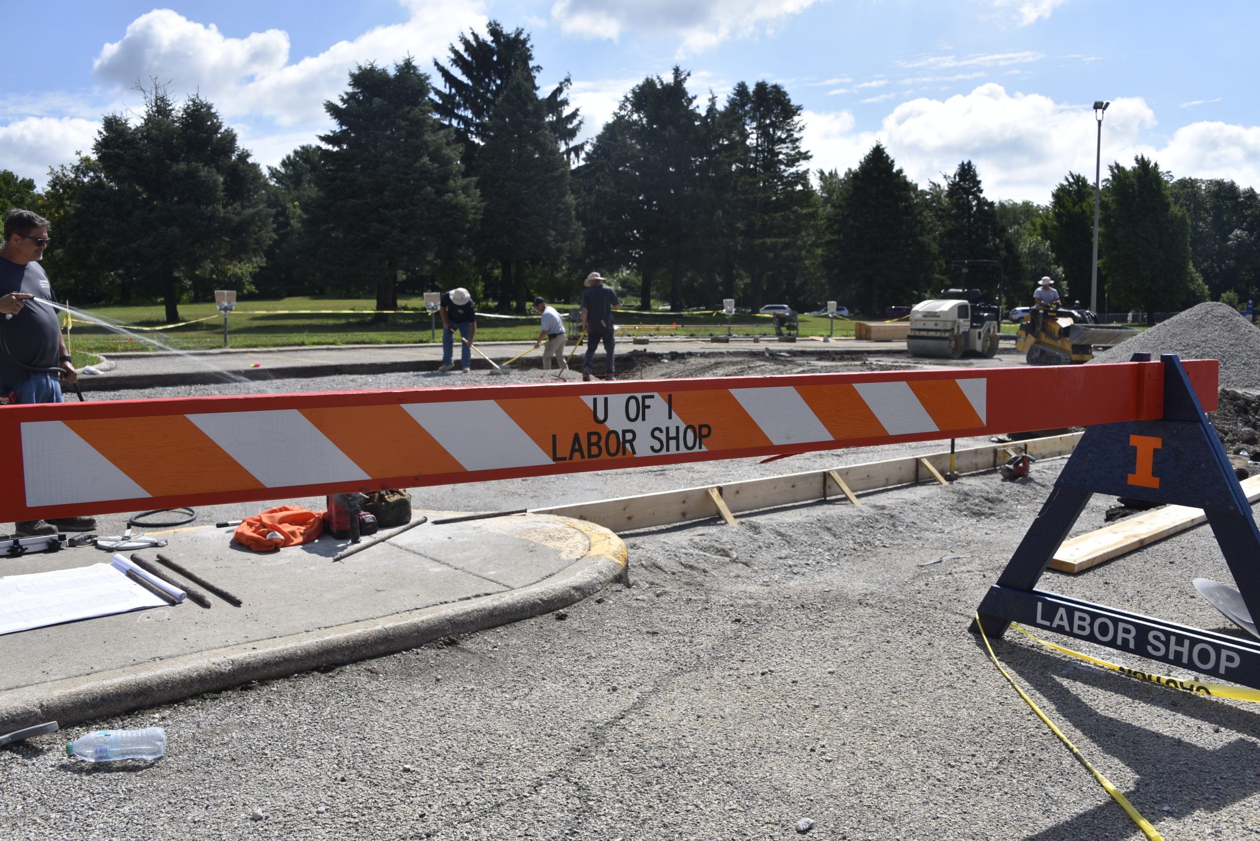 construction laborers F27 Veterinary Medicine barricades parking lot