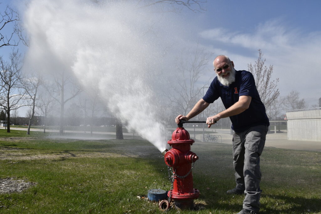 Water Station flushing a hydrant.