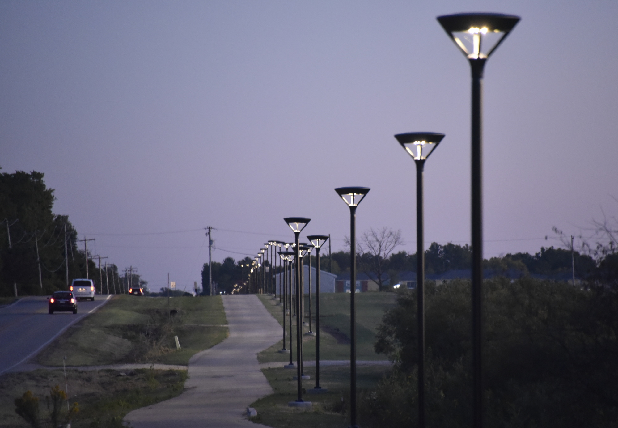 First Street shared pathway bike bicycle walk walking sidewalk lighting light poles