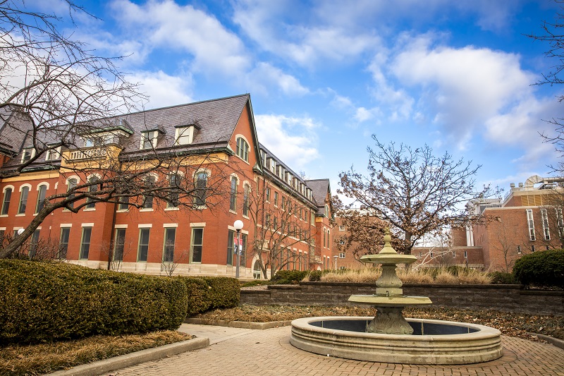 Exterior of the courtyard near the Natural History Building and Harker Hall