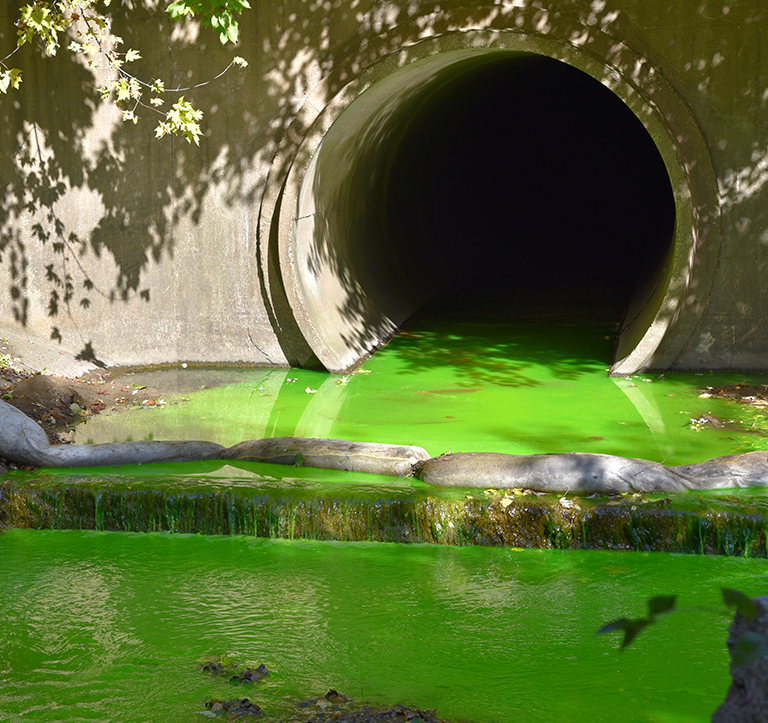 The Boneyard Creek features a biodegradable green dye used during a previous spill containment exercise.