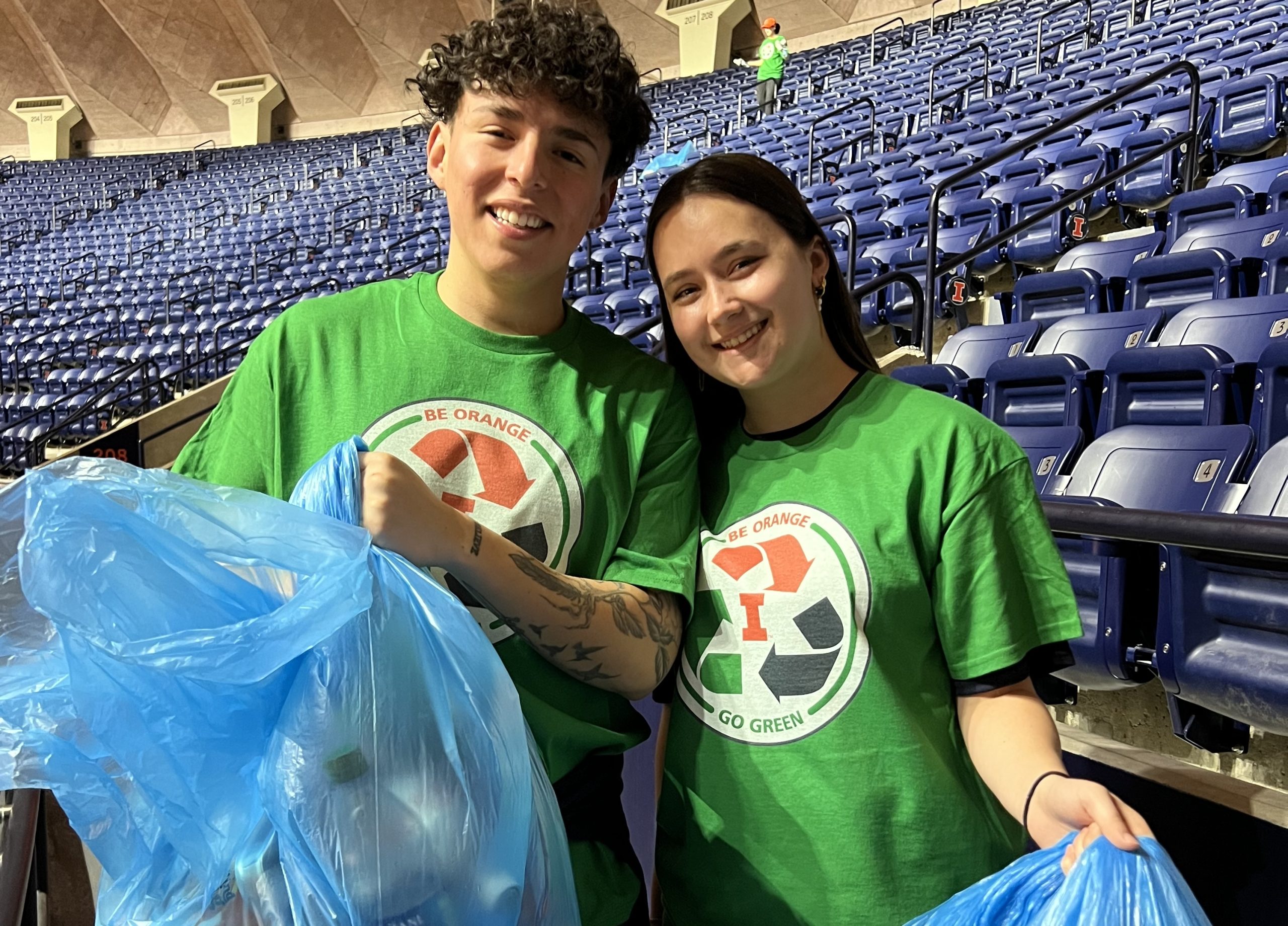 Zero waste volunteers at an Illinois basketball game at State Farm Center (SFC)