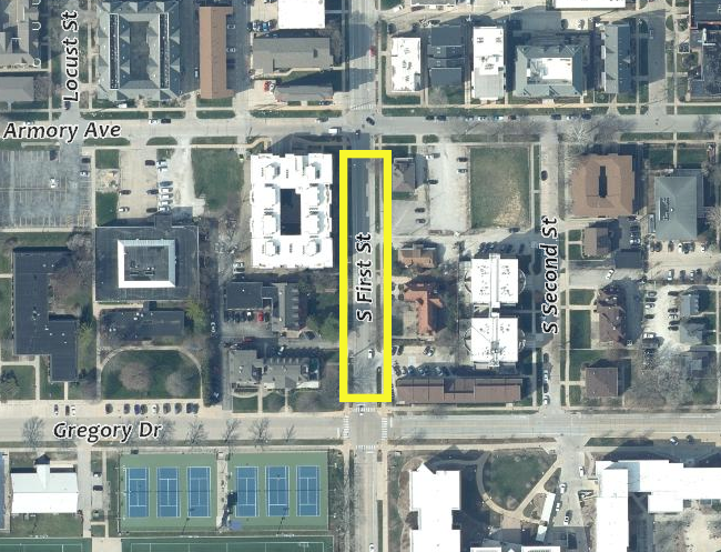 First Street Closure Between Gregory Drive and Armory Avenue