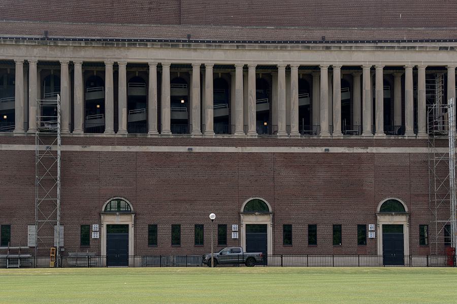 Memorial Stadium's west façade undergoing improvement work.