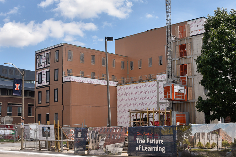 Construction shown on the north side of the new Steven S. Wymer Hall