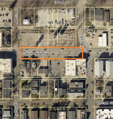 Westbound lane closure of University Avenue from Third Street to Fourth Street