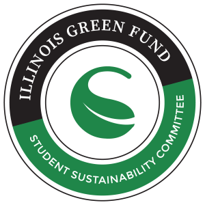 Illinois Green Fund - Student Sustainability Committee (black and green circle with wording on the perimeter and a leaf in the middle)
