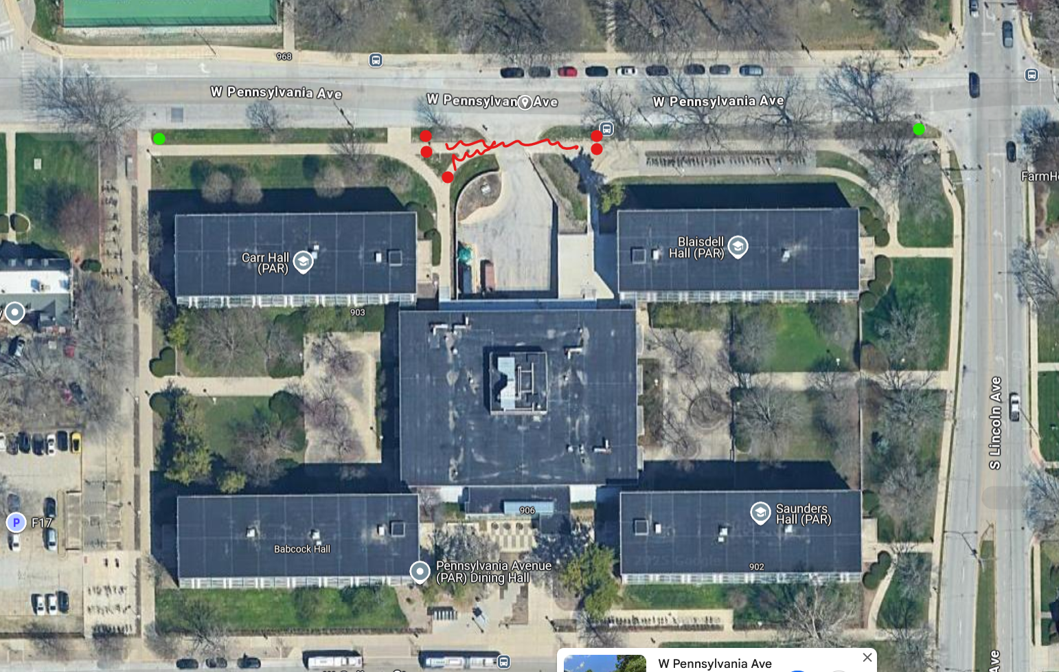 An aerial image shows the sidewalk closure on the south side of Pennsylvania Ave.