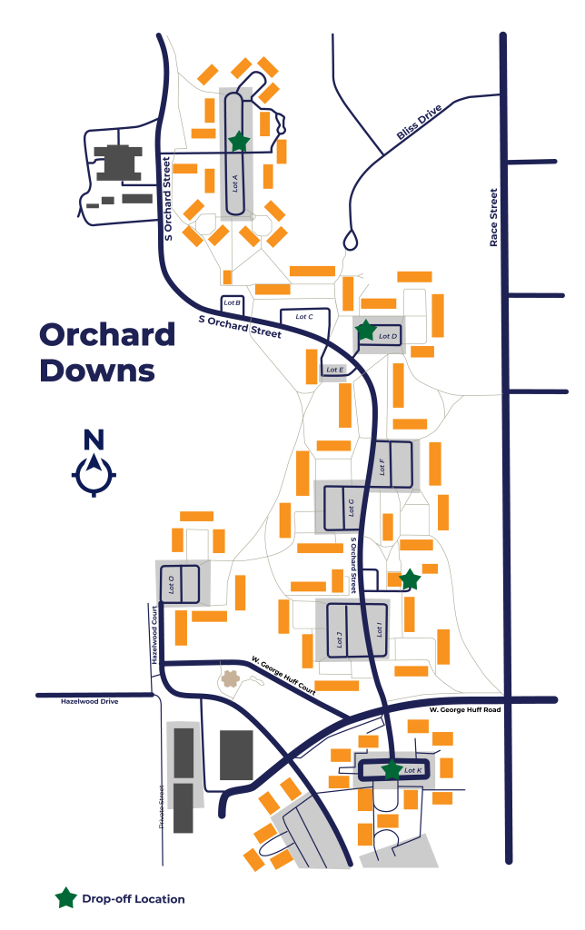 Map of drop-off locations in Orchard Downs