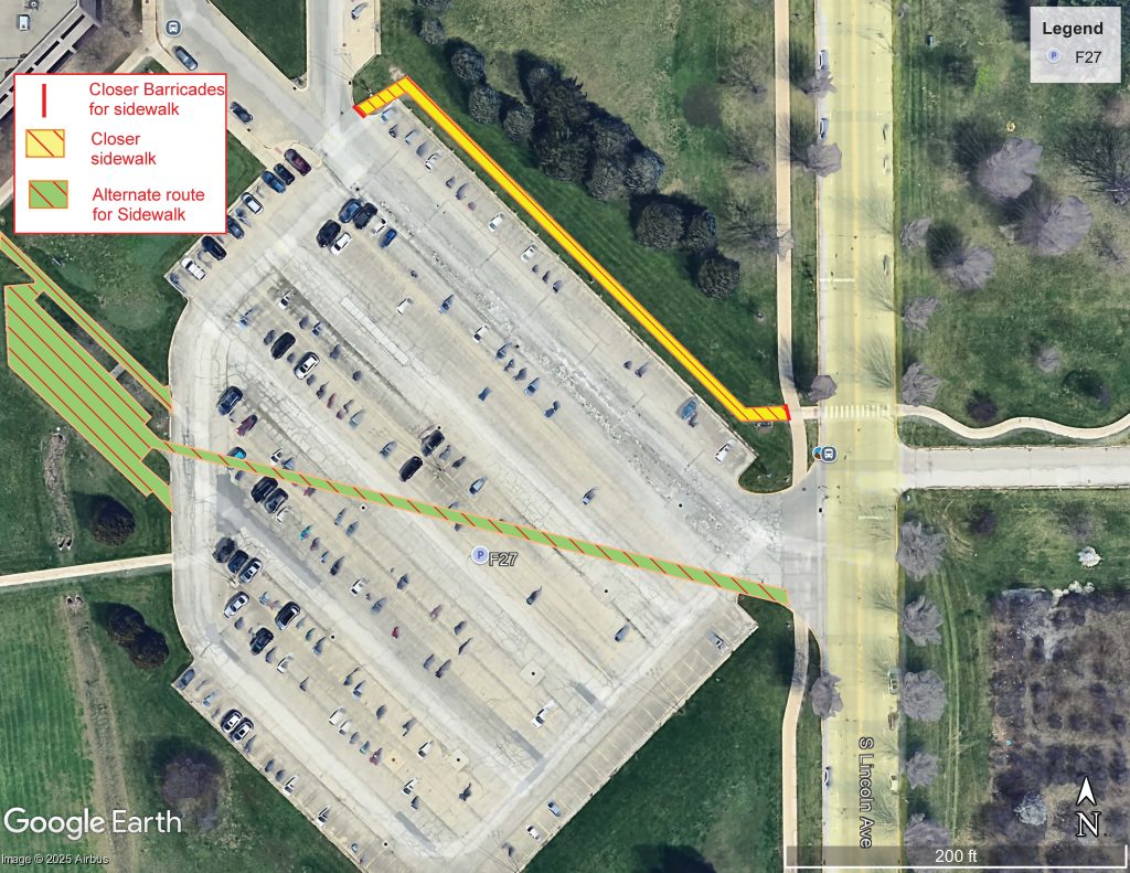 drawing showing closure details and reroute for the parking F-27 drive lane repair project