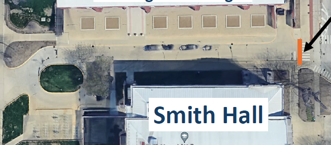 Aerial image of a Quad Day parking lot/driveway closure north of Smith Memorial Hall