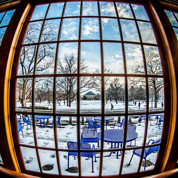 Window at the Illini Union overlooking the Main Quad