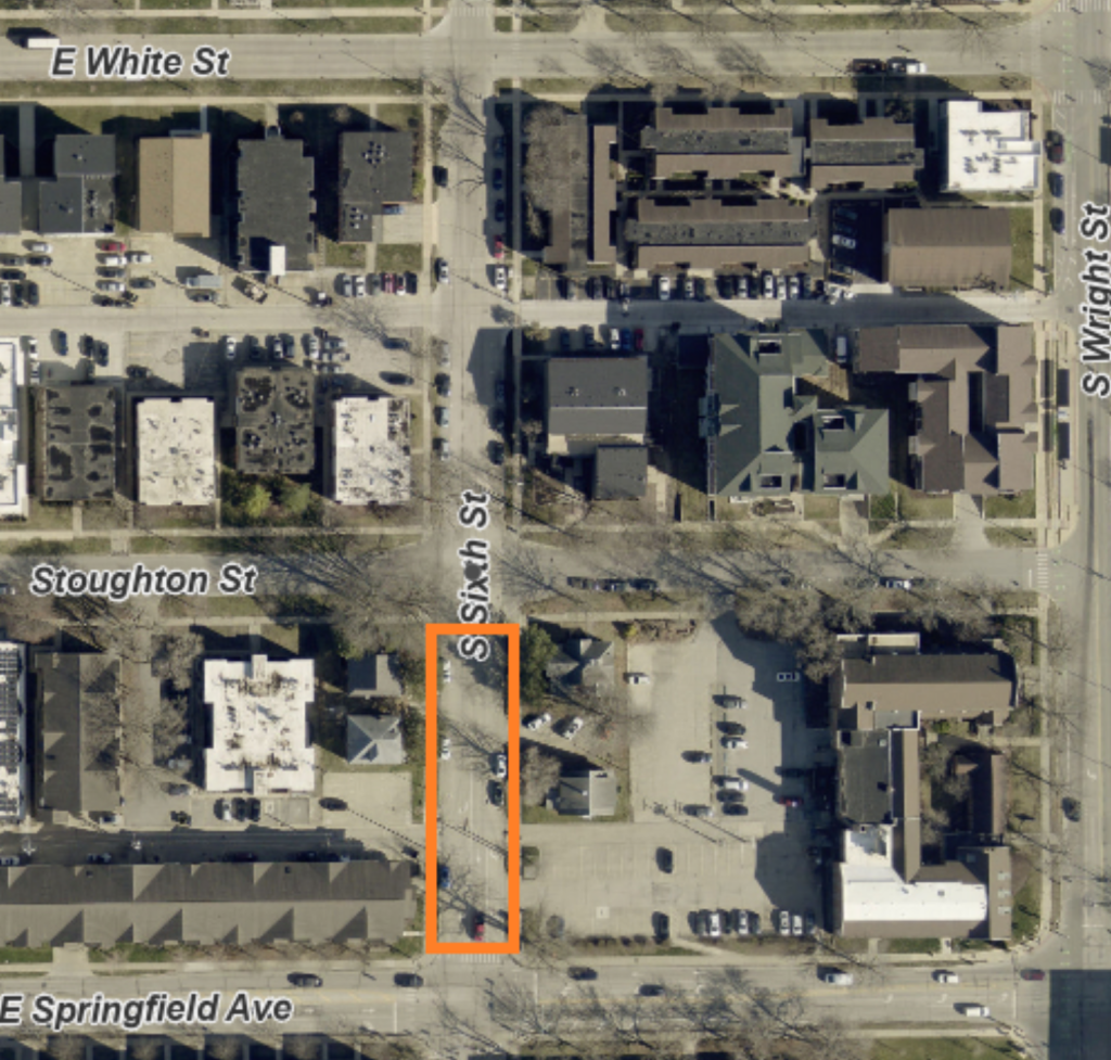 Aerial view of the lane closure on Sixth Street from Springfield to Stoughton