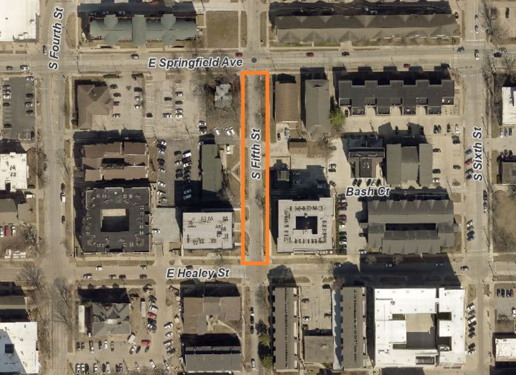 To complete material delivery at 502 S. Fifth Street, crews will close Fifth Street between Springfield Avenue and Healey Street.  The closure will start on Wednesday, February 18, and last until 6 p.m., and resume on Thursday, February 19, 2026, between 7 a.m. and 6 p.m. During the closure, through traffic will not be allowed; however, access to local properties will be maintained at all times.