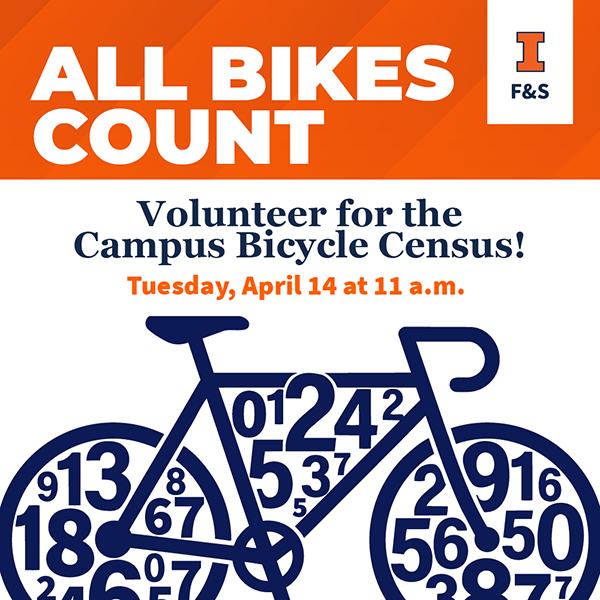 All Bikes Count! Volunteer for the Campus Bicycle Census on Tuesday, April 14 at 11 a.m.