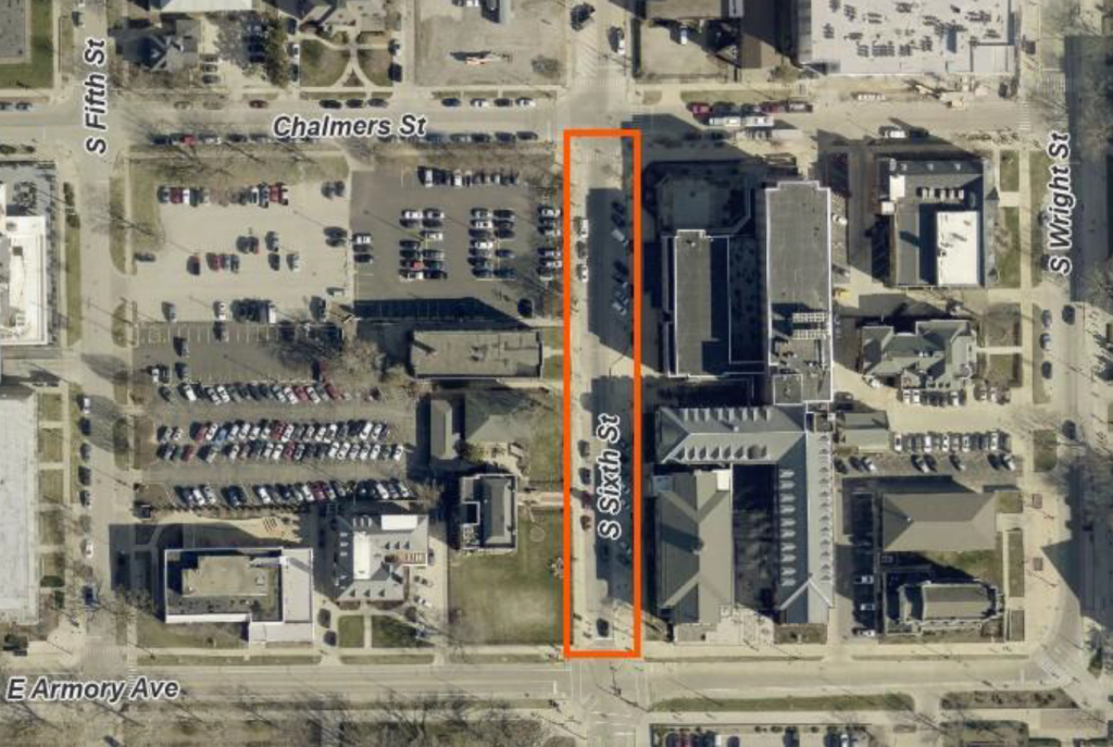 To install water service at 1005 S. Sixth Street, crews will close Sixth Street between Armory Avenue and Chalmers Street from Monday, May 18, to Wednesday, May 27, weather permitting. During the closure, through traffic will not be allowed on this section of the street. 