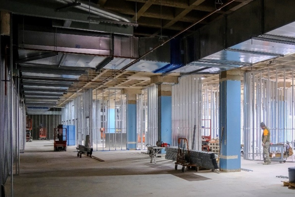 Aluminum framing being performed on the interior of the Archives and Special Collections Building project