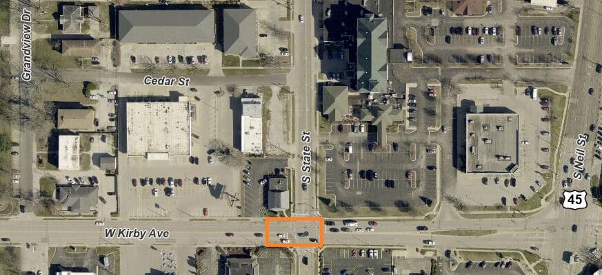 Aerial view of the Kirby Avenue lane closure at State Street.