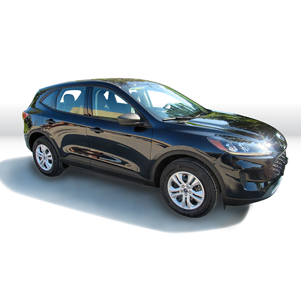A black sedan is one of the many vehicles available for rent at the F&S Car Pool